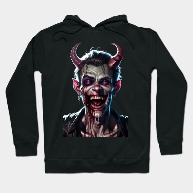 Crazy Laughing Devil with Bloody Smile Hoodie by FurryBallBunny